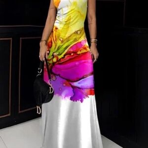 Urban Turtleneck Floral Printing Maxi Dress